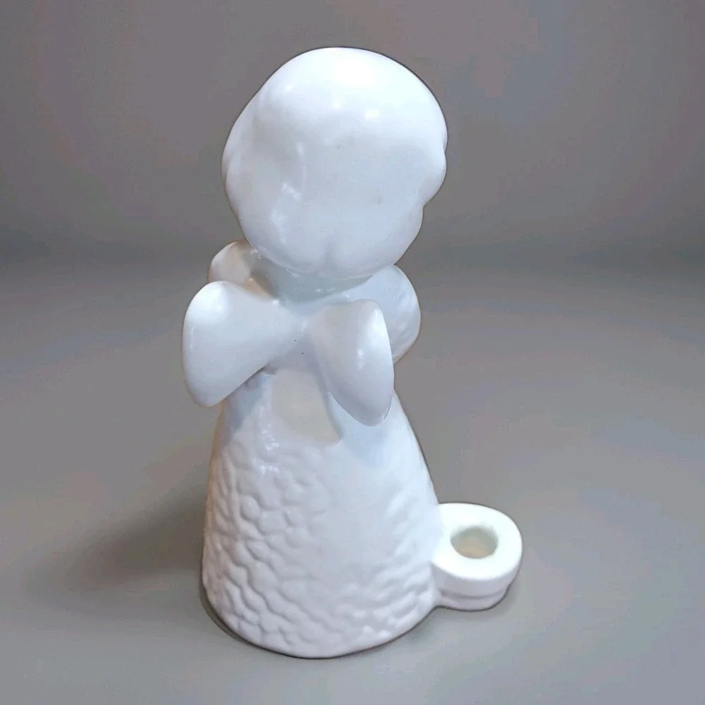 Vintage Goebel White Bisque Porcelain Angel‎ Candle Holder Germany 1960s 6